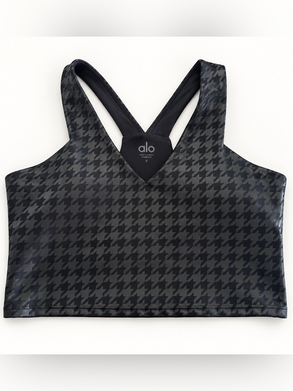 ALO Yoga Black Houndstooth V-Neck Crop Top
